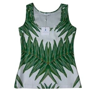 Ala von Auersperg Queen Palm Tank Top Small Green White Scoop Neck Sleeveless